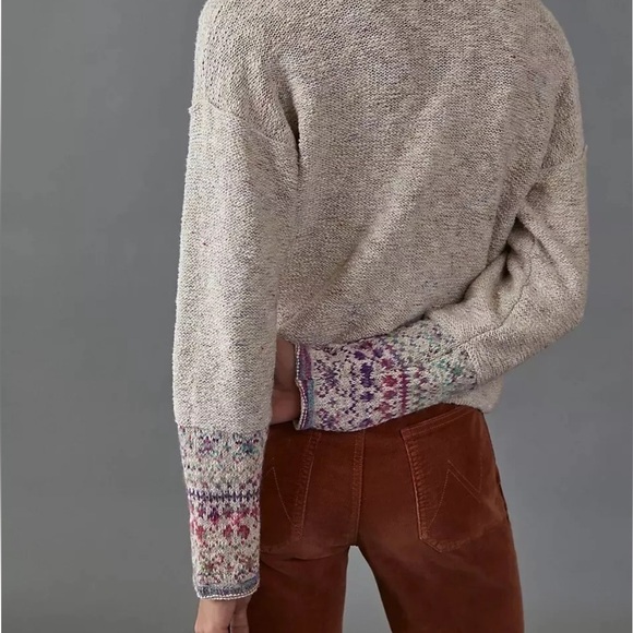 ANTHRO Pilcro Drew Surplice Sweater Faux Wrap Fair Isle Boho Cabincore Size XS - Picture 6 of 12